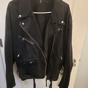 Free People Oversized Denim Moto Corset Jacket